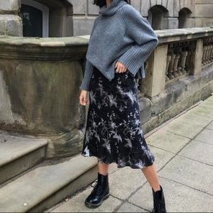 AllSaints Elly Floral Silk Midi Skirt